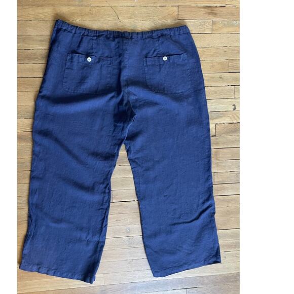 Vintage 90s allen allen Linen Drawstring Pants in Blue Size 1X - Picture 2 of 4